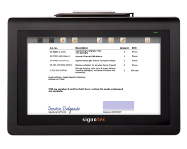 signotec Delta Pad - Draufsicht mit Dokumentenanzeige