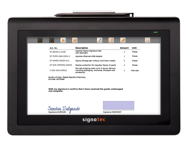 signotec Delta Pad - Draufsicht mit Dokumentenanzeige