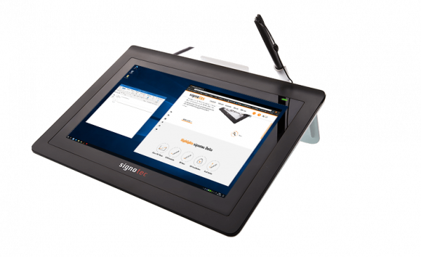 signotec Delta Seitenansicht mit Desktop