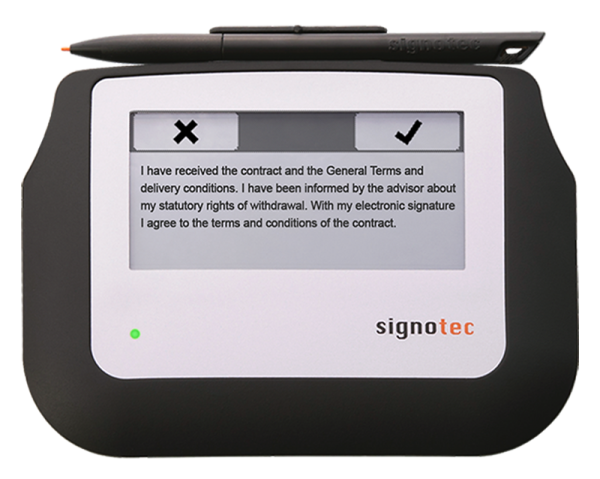 signotec Sigma Pad Vorderansicht mit Text