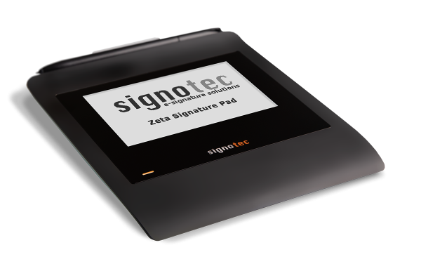 signotec Zeta Pad Seitenansicht mit liegendem Stift